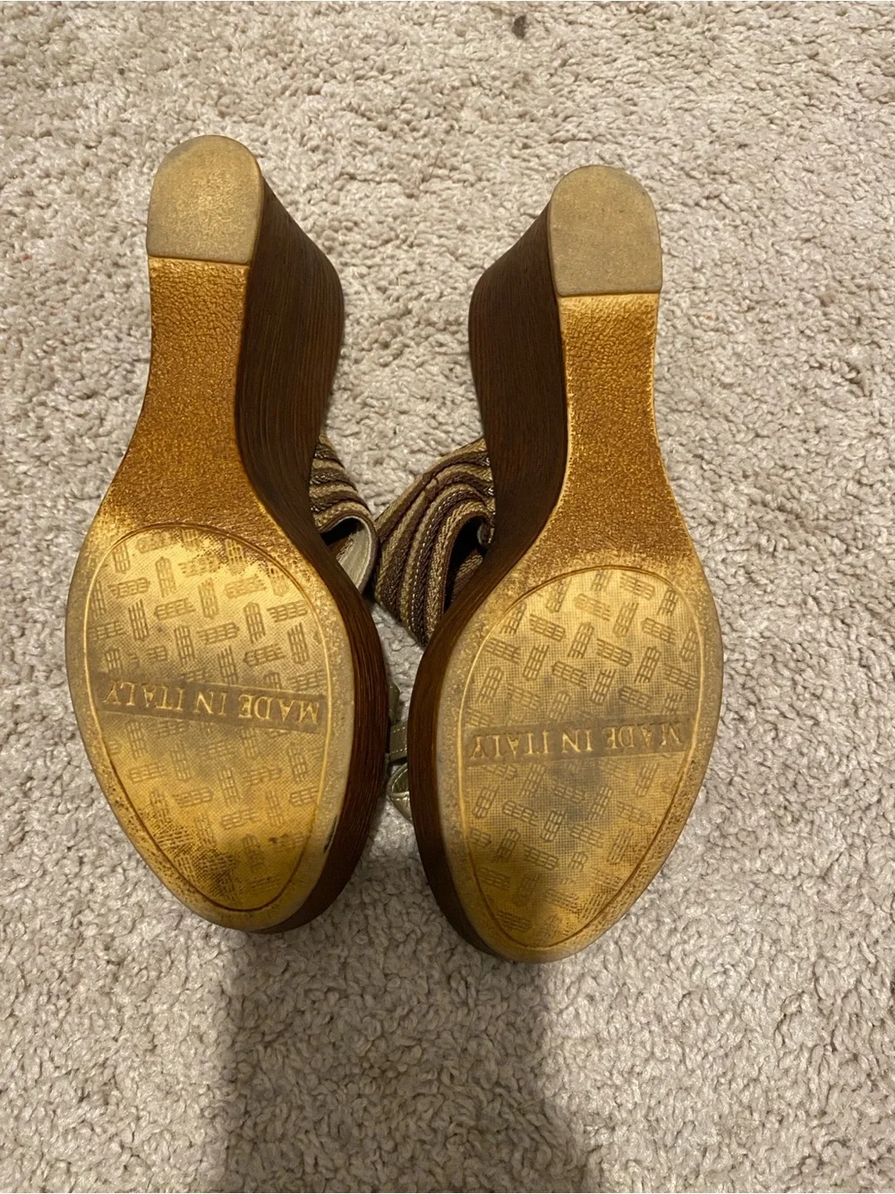 Italian Shoemakers Brown and Gold Woven wedges